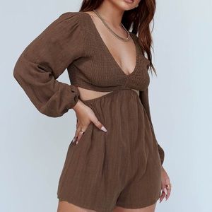 Brown Smocked Cut Out Romper